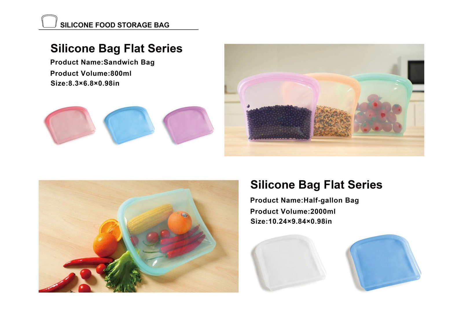 Flat Bag sandwich and half gallon specifications